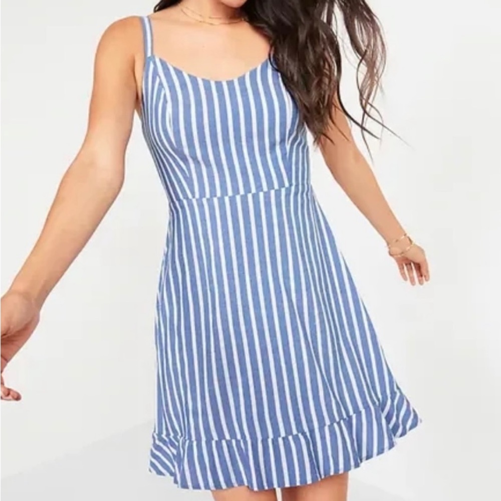 Woman’s Blue and White Striped Flowy Dress